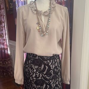 New Ann Taylor Cream Ruffle Neck Blouse